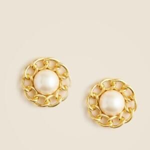 J. Crew Women's Chain link Pearl and Gold Stud Earrings NWT